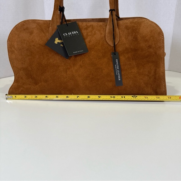 Claudia Firenze 2 Handle Suede Carmel Color Handbag Purse  Made In Italy NWT - Picture 12 of 16